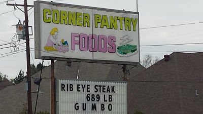 The Corner Pantry store sign on Foreman Dr. 